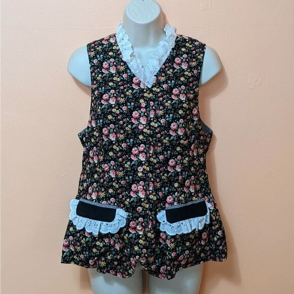 Vintage Handmade stand up collar pockets floral cottagecore prairie vest - Picture 2 of 9